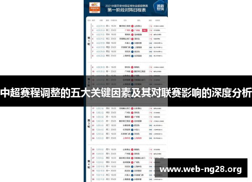 中超赛程调整的五大关键因素及其对联赛影响的深度分析
